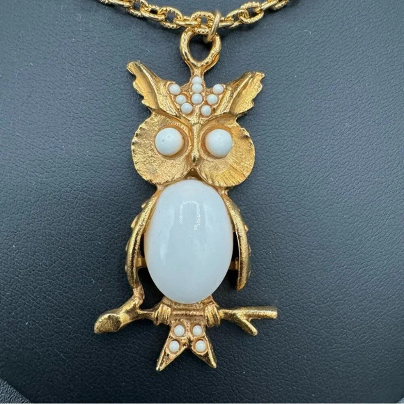 Milky White Jelly Belly Owl Pendant  Necklace - Picture 3 of 9